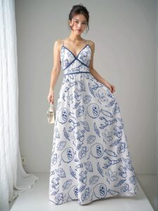 Elegant Blue and White Boho All-Over Print Backless Cami Dress Chic, Classy and Trendy Fashion Style to Dress to Impress
