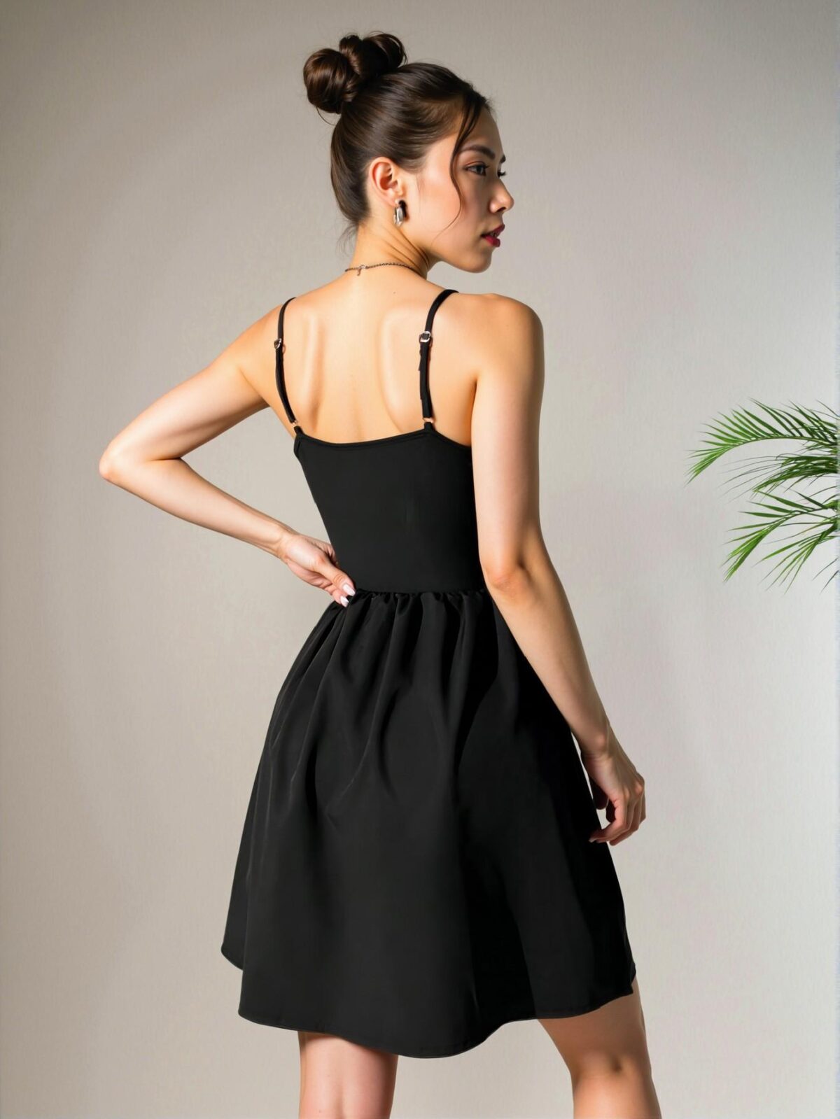 Elegant Black Cami Spaghetti Strap Flared Dress - Chic, Classy and Trendy Fashion Style to Dress to Impress - Image 2