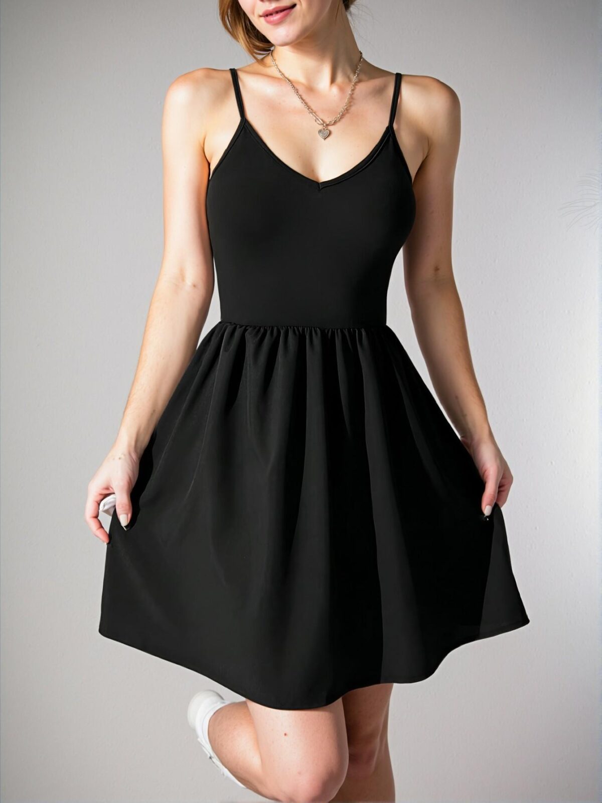 Elegant Black Cami Spaghetti Strap Flared Dress - Chic, Classy and Trendy Fashion Style to Dress to Impress - Image 3