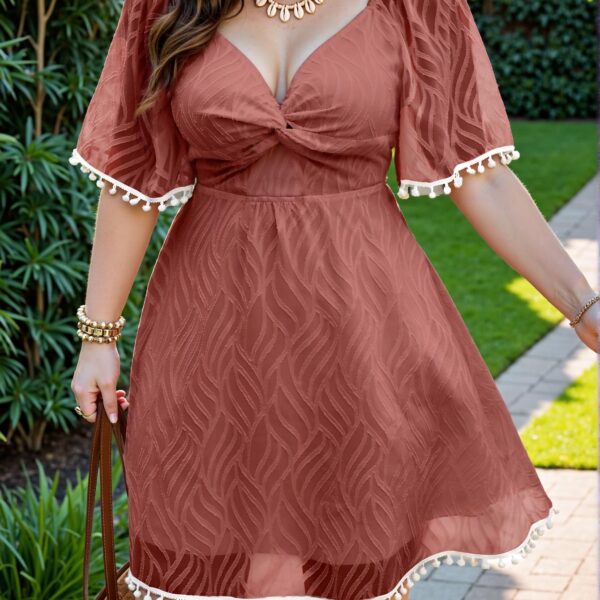 Elegant Redwood Boho Plus Size Cutout Twist Dress with Tassel Accents - Chic, Classy and Trendy Fashion Style to Dress to Impress