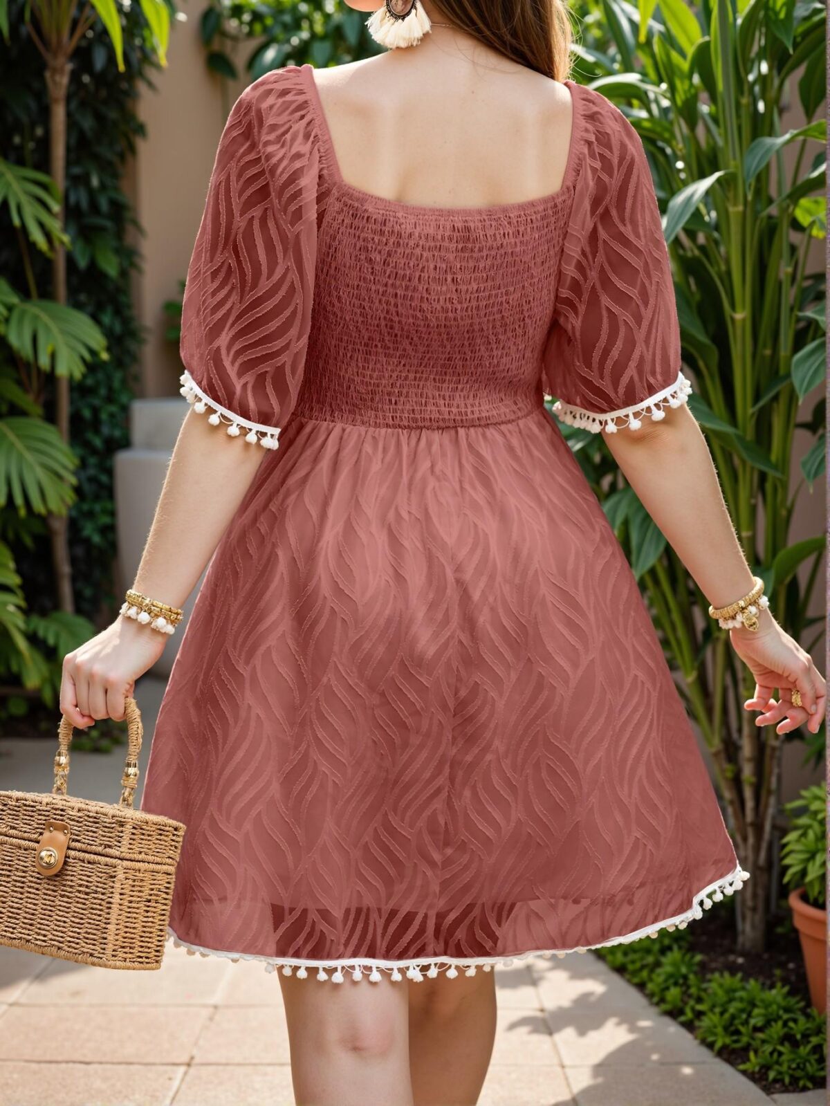 Elegant Redwood Boho Plus Size Cutout Twist Dress with Tassel Accents - Chic, Classy and Trendy Fashion Style to Dress to Impress - Image 2