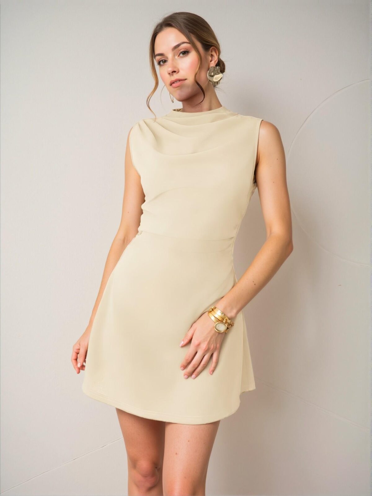 Elegant Apricot Charming Minimalist A-Line Halter Dress for Formal Gatherings, Romantic Events, and Trendy Summer Outings - Chic, Classy and Trendy Fashion Style to Dress to Impress - Image 3