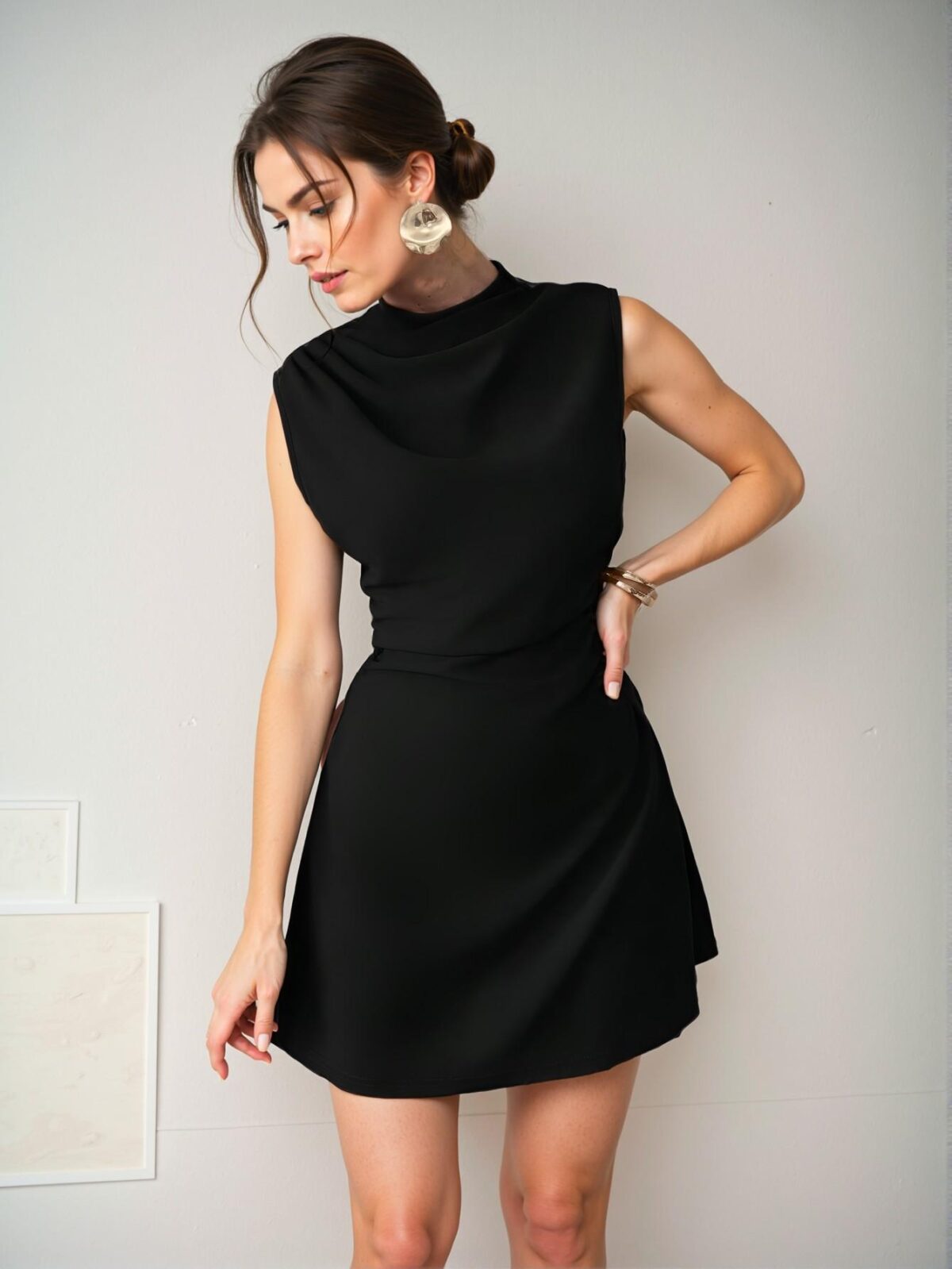 Elegant Black Flared A-Line Mini Dress for Daily Commute and Special Occasions - Chic, Classy and Trendy Fashion Style to Dress to Impress - Image 2