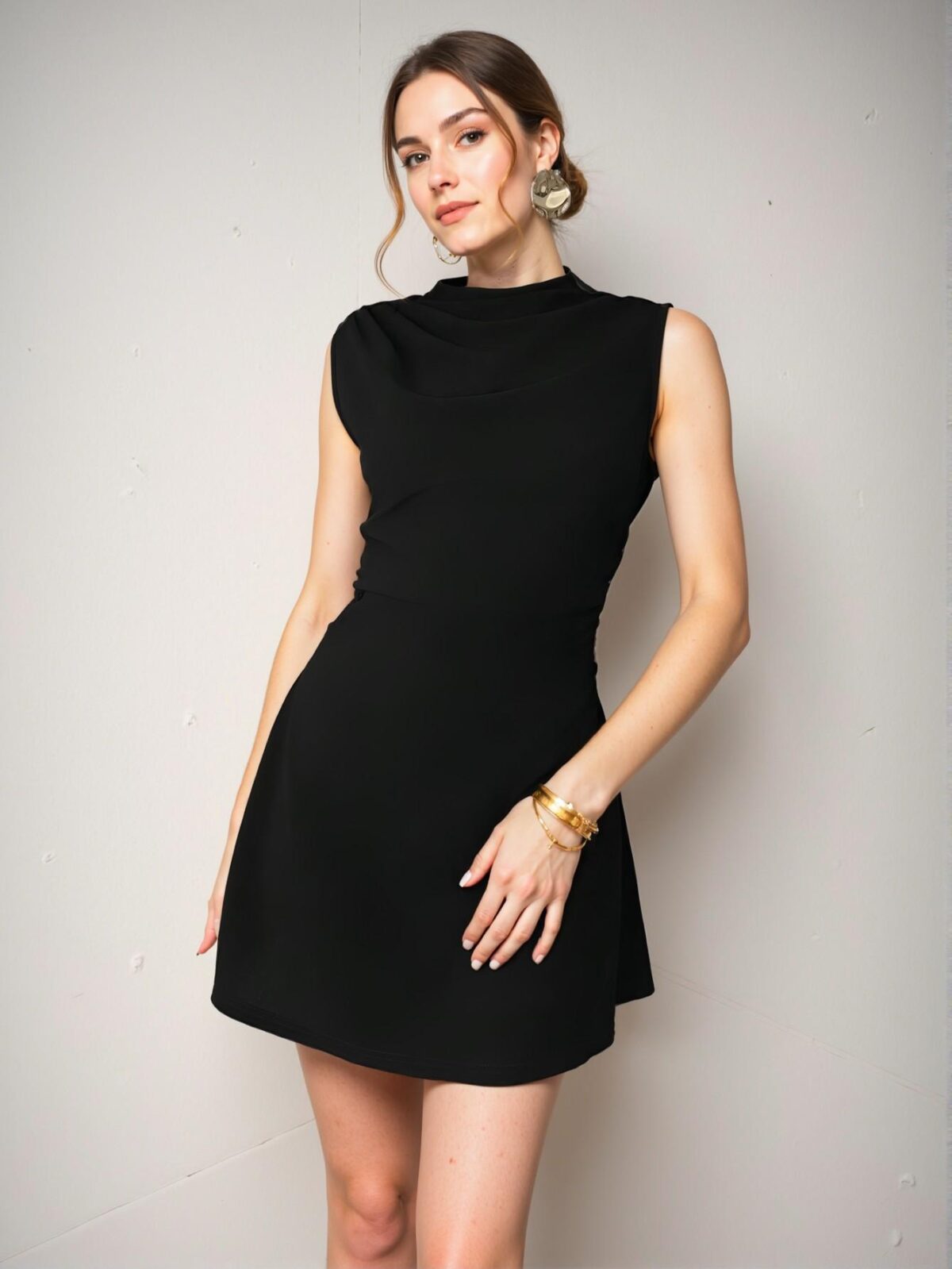 Elegant Black Flared A-Line Mini Dress for Daily Commute and Special Occasions - Chic, Classy and Trendy Fashion Style to Dress to Impress - Image 4