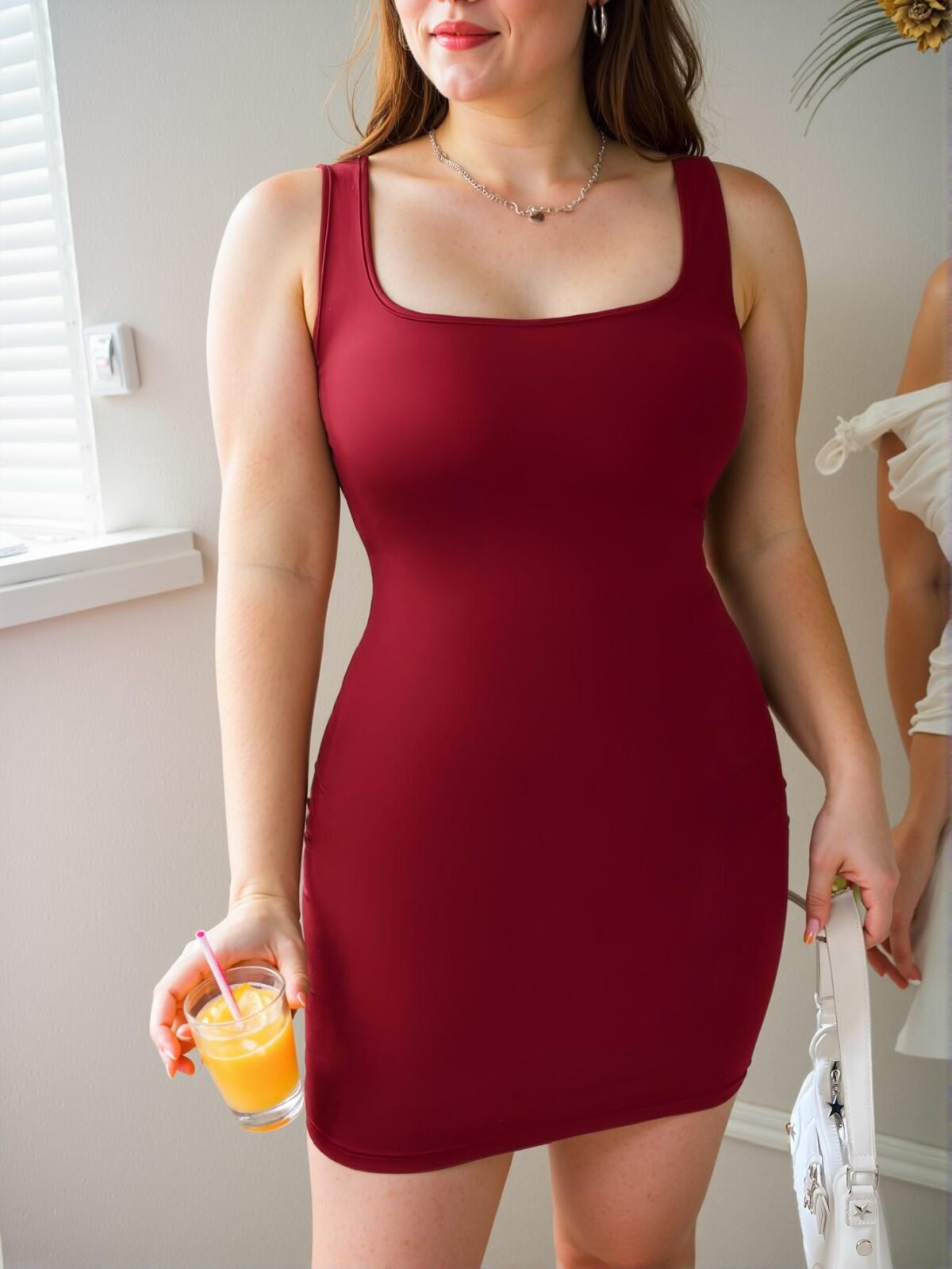 Elegant Burgundy Fitted Sleeveless Mini Bodycon Dress - Chic, Classy and Trendy Fashion Style to Dress to Impress - Image 5
