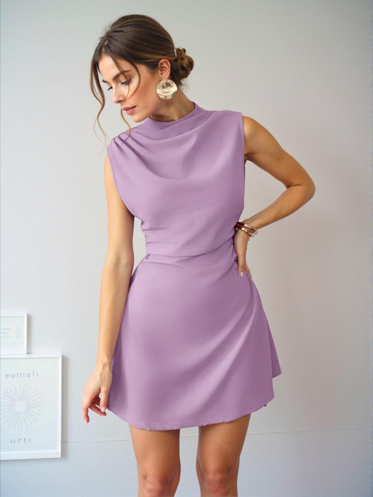Elegant Lilac Purple Romantic Pleated A-Line Mini Dress for Daily Wear, Commuting, Weddings, Parties, Music Festivals, and Vacations - Chic, Classy and Trendy Fashion Style to Dress to Impress - Image 2