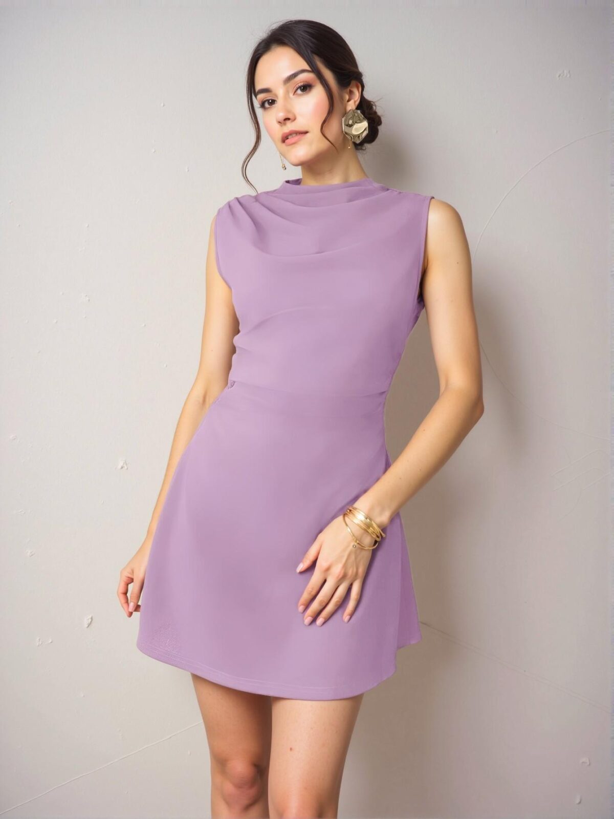 Elegant Lilac Purple Romantic Pleated A-Line Mini Dress for Daily Wear, Commuting, Weddings, Parties, Music Festivals, and Vacations - Chic, Classy and Trendy Fashion Style to Dress to Impress - Image 4