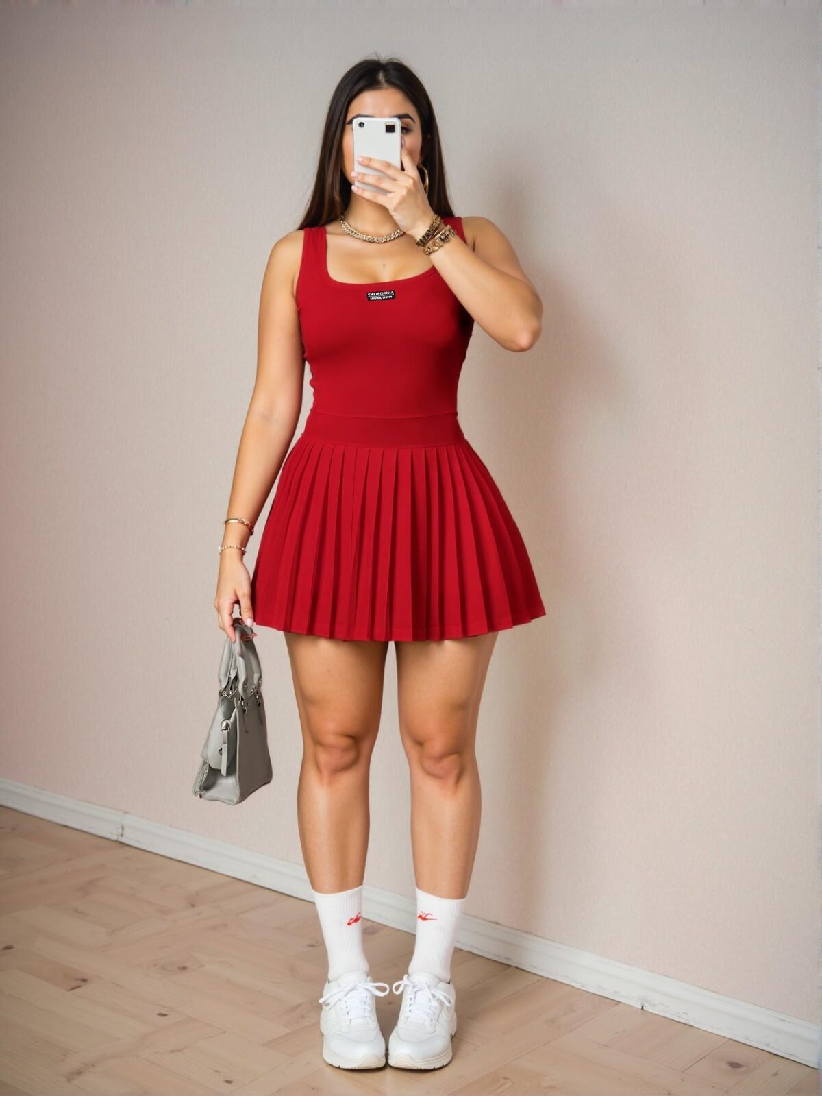 Elegant Red Casual Basic U-Neck Racer Vest Mini Dress with Pleated Skirt and Shorts "Chic, Classy and Trendy Fashion Style to Dress to Impress"