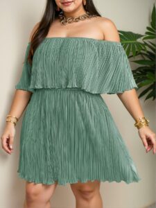 Elegant Mint Green Flouncy Neckline Pleated A-Line Dress for a Chic, Classy and Trendy Fashion Style to Dress to Impress