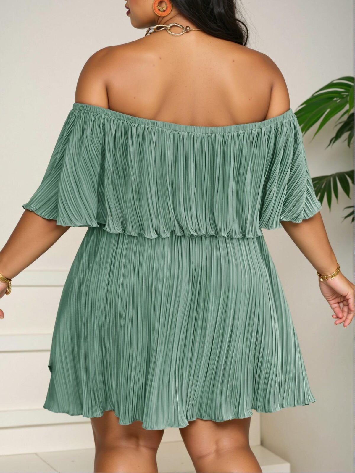 Elegant Mint Green Flouncy Neckline Pleated A-Line Dress for a Chic, Classy and Trendy Fashion Style to Dress to Impress - Image 2