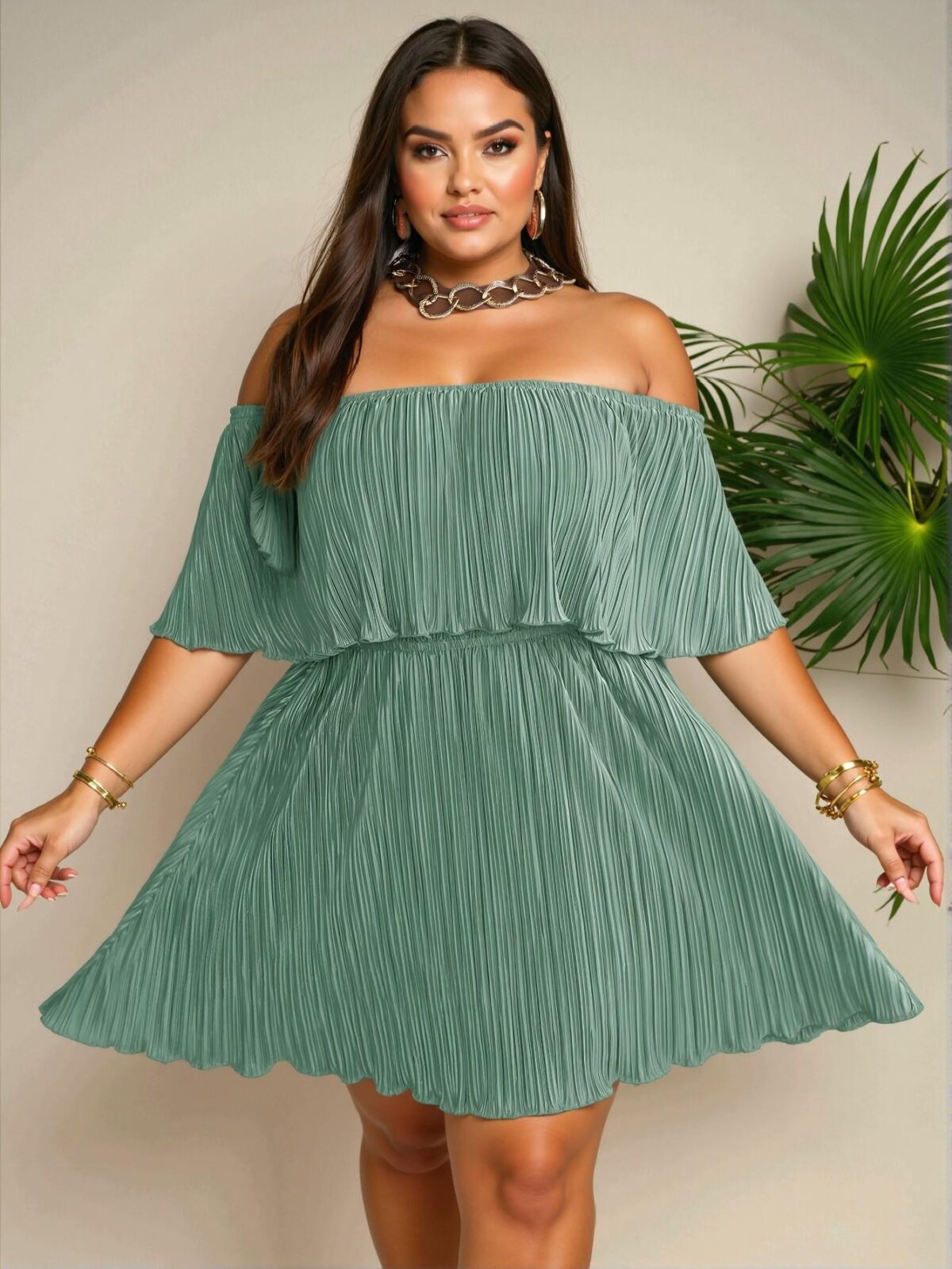 Elegant Mint Green Flouncy Neckline Pleated A-Line Dress for a Chic, Classy and Trendy Fashion Style to Dress to Impress - Image 4