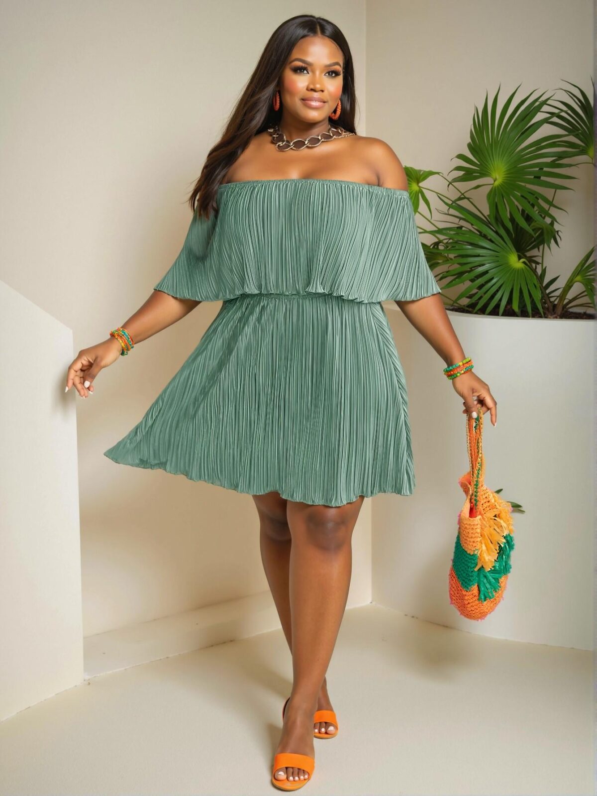 Elegant Mint Green Flouncy Neckline Pleated A-Line Dress for a Chic, Classy and Trendy Fashion Style to Dress to Impress - Image 5