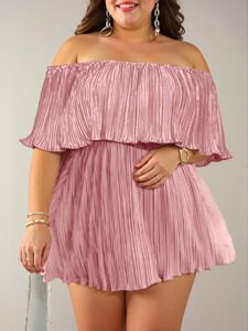 Elegant Pink Flounce Sleeve Off-Shoulder Loose Dress with Ruffled Neckline in Pleated Fabric - Chic, Classy, and Trendy Fashion Style to Dress to Impress