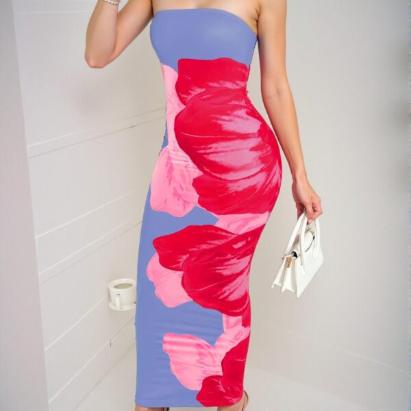 Elegant Blue Floral Bodycon Tube Dress for Summer Maximalist Women Ensemble - Chic, Classy and Trendy Fashion Style to Dress to Impress