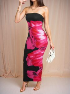 Elegant Hot Pink Stunning Floral Print Maxi Dress for Women – Chic, Classy and Trendy Fashion Style to Dress to Impress