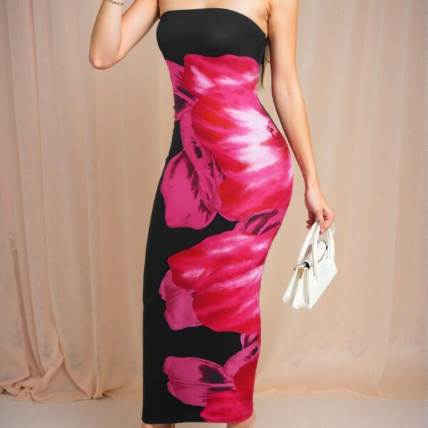 Elegant Hot Pink Stunning Floral Print Maxi Dress for Women – Chic, Classy and Trendy Fashion Style to Dress to Impress