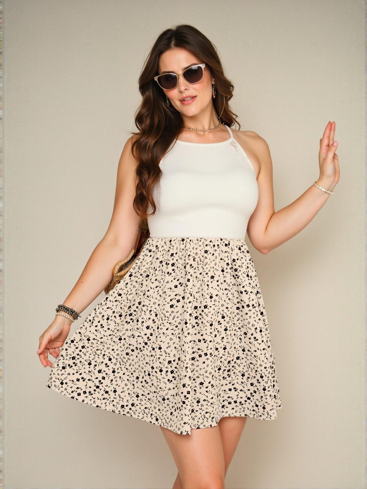 Elegant Multicolor A-Line Floral Print Plus Size Lace Halter Dress for Vacation Summer Wear - Chic, Classy and Trendy Fashion Style to Dress to Impress