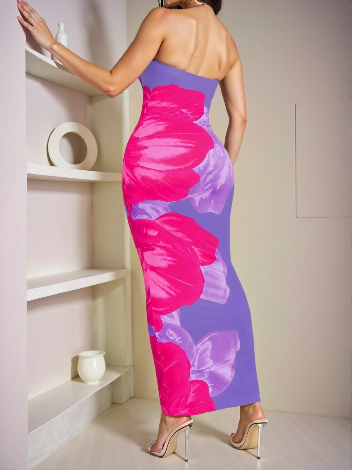 Elegant Purple Bodycon Tube Dress with Floral Print for Summer Maxi Women Outfit: Chic, Classy and Trendy Fashion Style to Dress to Impress - Image 2