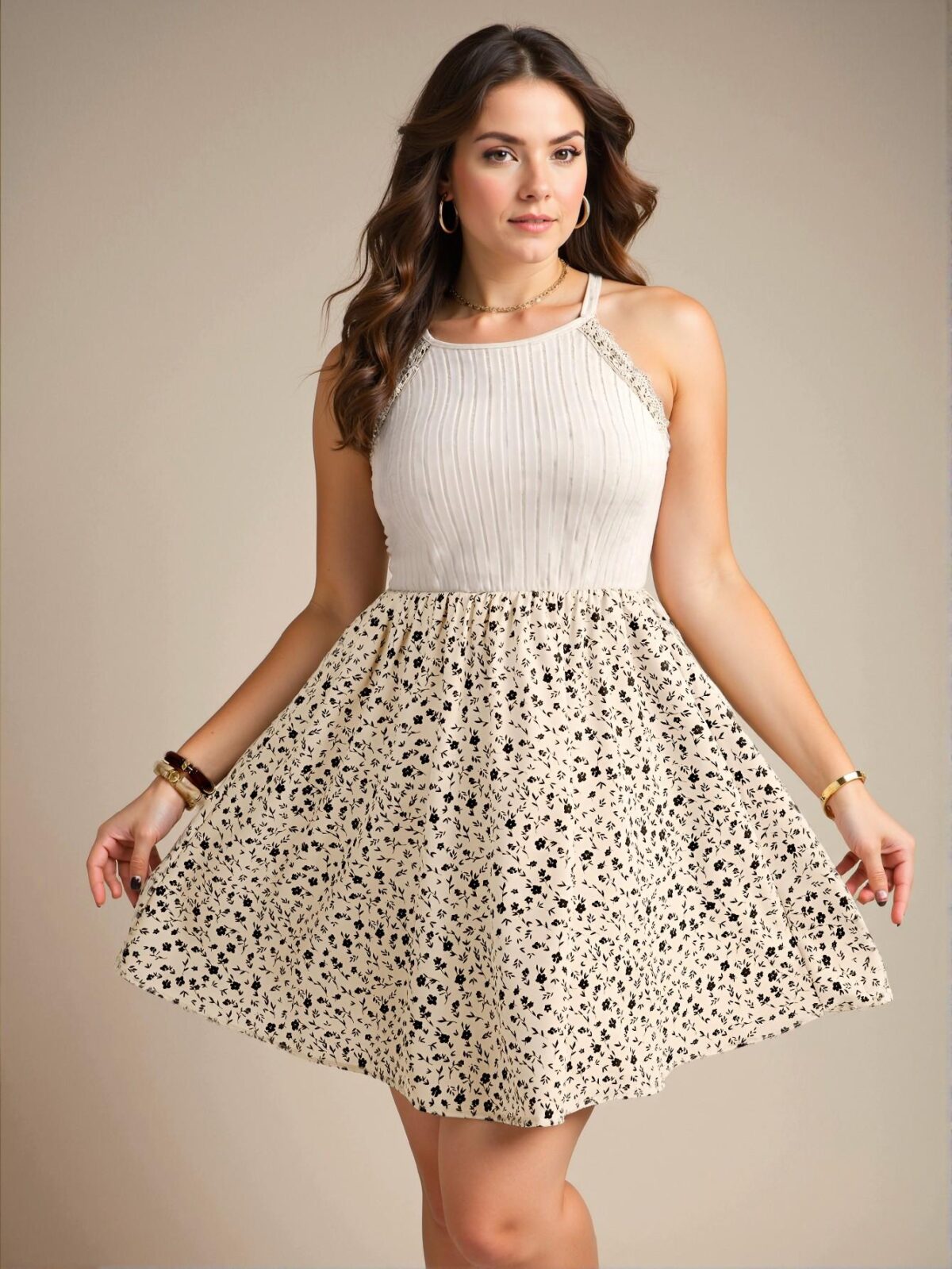 Elegant Multicolor A-Line Floral Print Plus Size Lace Halter Dress for Vacation Summer Wear - Chic, Classy and Trendy Fashion Style to Dress to Impress - Image 5
