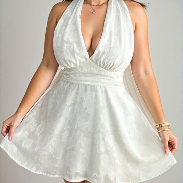 Elegant White Alluring Plus Size Deep V-Neck Spaghetti Strap Mini Dress - Chic, Classy and Trendy Fashion Style to Dress to Impress