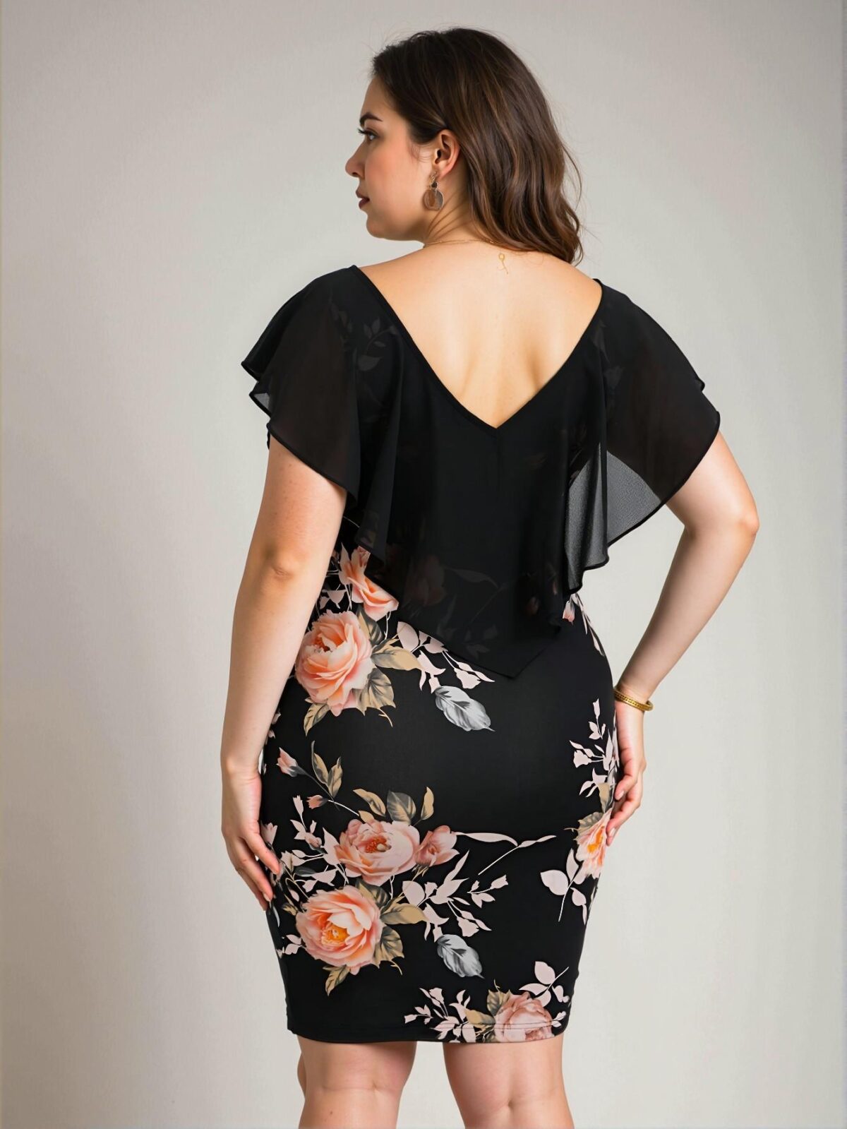 Elegant Multicolor Floral Print Ruffle Trim Bodycon Dress Chic, Classy and Trendy Fashion Style to Dress to Impress - Image 2