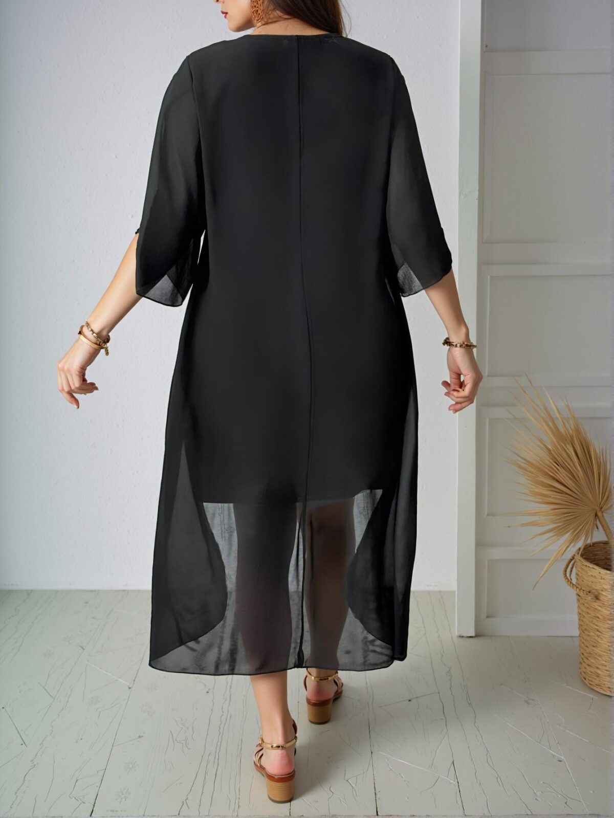 Elegant Black Asymmetrical Hem Chiffon Plus Size Dress - Chic, Classy and Trendy Fashion Style to Dress to Impress - Image 2