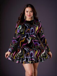 Elegant Multicolor Casual Minimalist Holographic Line Print Long Sleeve Plus Size Dress for Autumn/Winter - Chic, Classy and Trendy Fashion Style to Dress to Impress