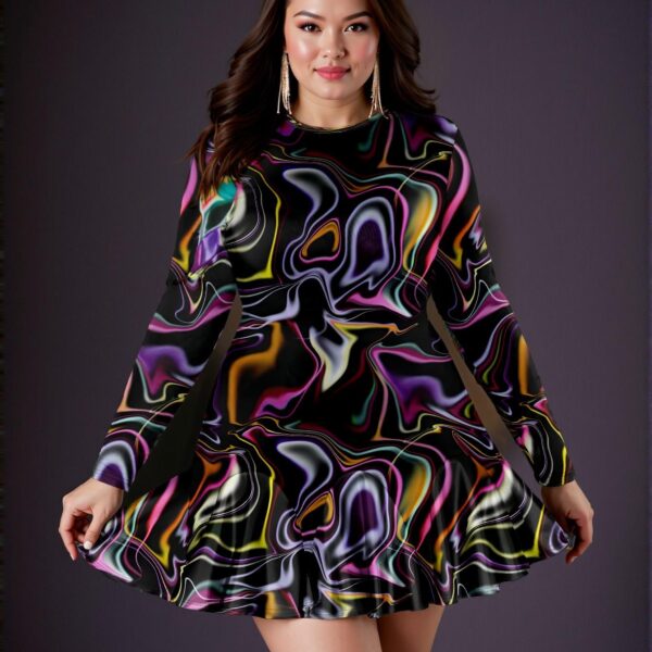 Elegant Multicolor Casual Minimalist Holographic Line Print Long Sleeve Plus Size Dress for Autumn/Winter - Chic, Classy and Trendy Fashion Style to Dress to Impress