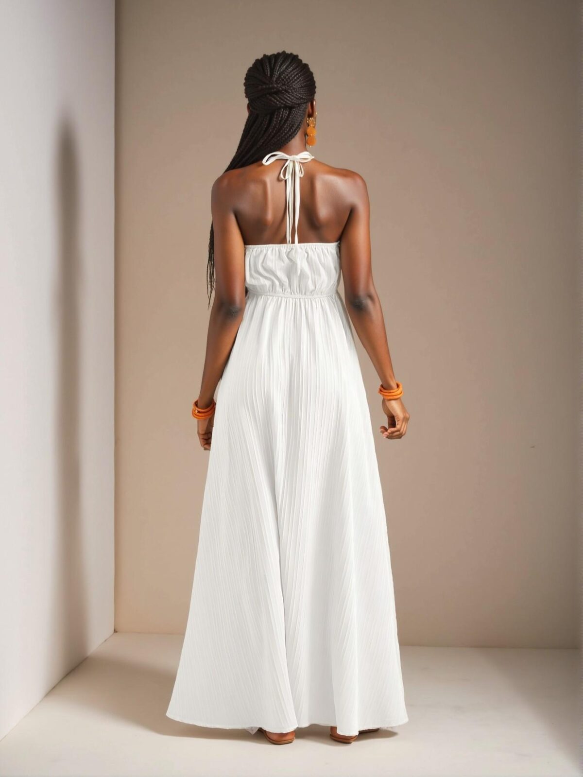 Elegant White Halter Neck Strapless Swing Maxi Dress with High Front Slit - Chic, Classy and Trendy Fashion Style to Dress to Impress - Image 2