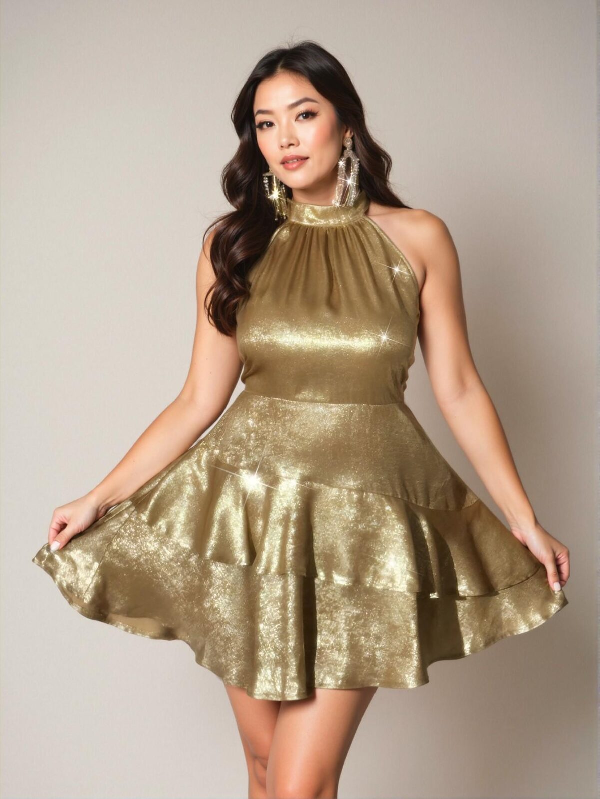 Elegant Apricot Chic A-Line Metal Texture Sleeveless Dress for a Classy and Trendy Look to Dress to Impress - Image 4