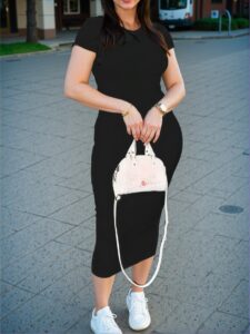 Elegant Black Casual Short Sleeve Bodycon Dress - Chic, Classy and Trendy Fashion Style to Dress to Impress
