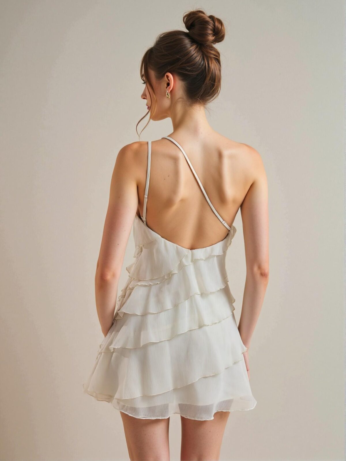 Elegant Beige Asymmetrical Layered Mini Dress for Effortless Style at Parties, Night Out, Concerts, and Music Festivals - Chic, Classy and Trendy Fashion Style to Dress to Impress