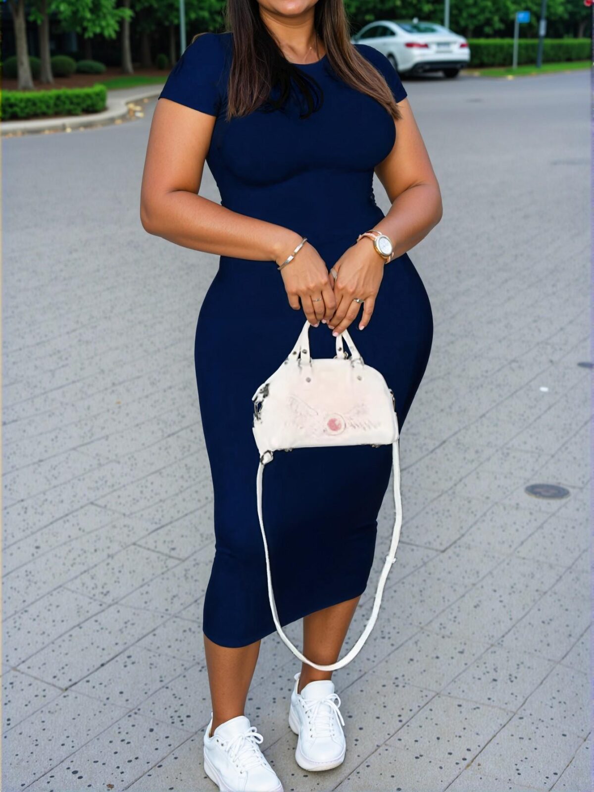 Elegant Royal Blue Bodycon Short Sleeve Dress for Daily Wear - Chic, Classy and Trendy Fashion Style to Dress to Impress