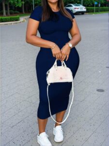 Elegant Royal Blue Bodycon Short Sleeve Dress for Daily Wear - Chic, Classy and Trendy Fashion Style to Dress to Impress