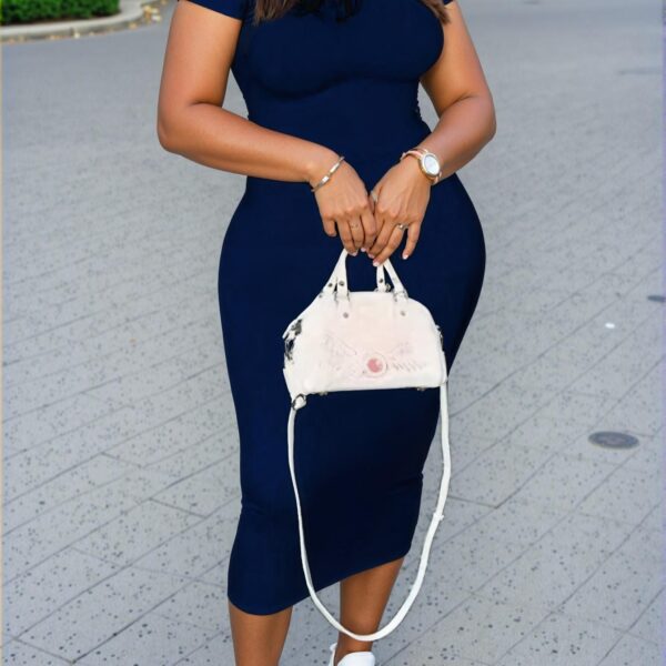 Elegant Royal Blue Bodycon Short Sleeve Dress for Daily Wear - Chic, Classy and Trendy Fashion Style to Dress to Impress