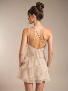 Elegant Khaki Layered Lotus Leaf Mini Dress for Casual Outings, Parties, and Festivals – Chic, Classy and Trendy Fashion Style to Dress to Impress