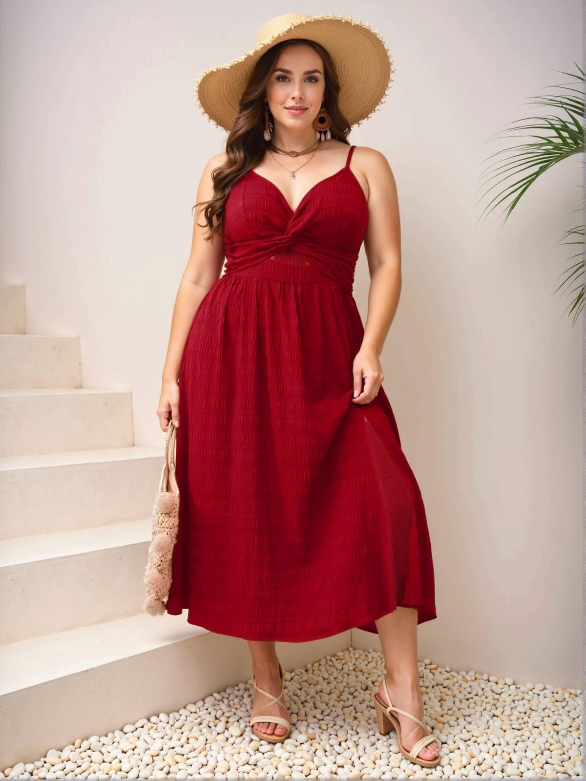 Elegant Red Twist Knot Cut-Out High Slit Cami Dress - Chic, Classy and Trendy Fashion Style to Dress to Impress - Image 5