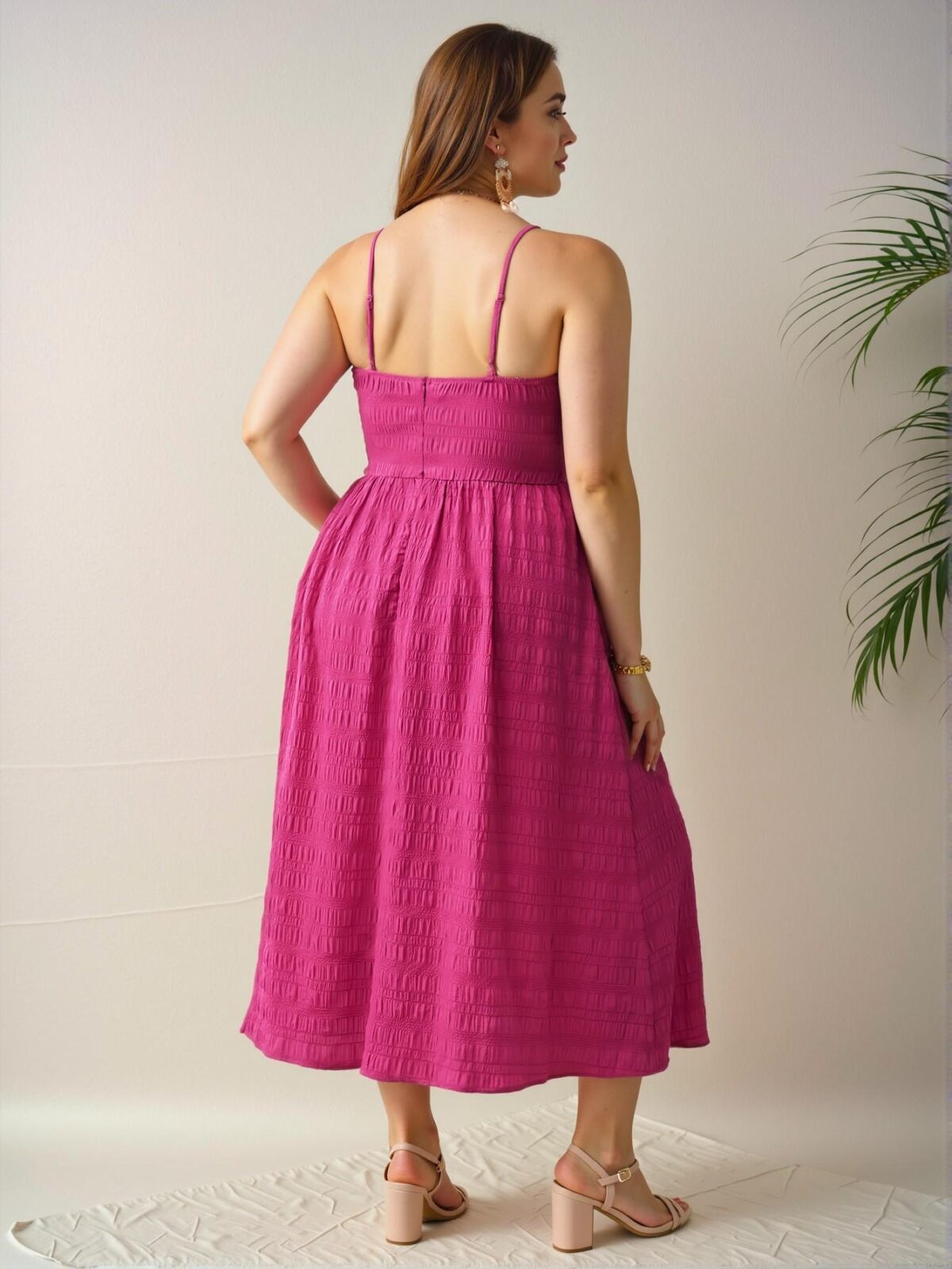 Elegant Hot Pink Twist Front Cut Out Split Thigh Cami Dress – Chic, Classy and Trendy Fashion Style to Dress to Impress - Image 2