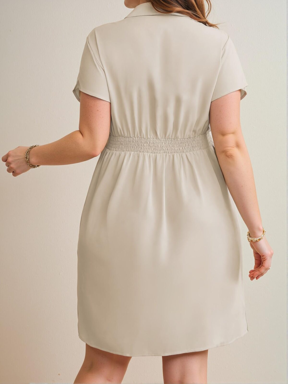 Elegant Apricot Plus Size Batwing Sleeve Midi Dress with Twist Waistband for a Chic, Classy and Trendy Fashion Style to Dress to Impress - Image 2