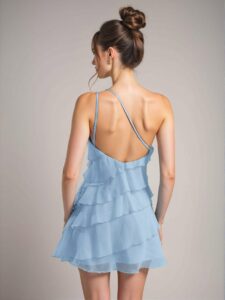 Elegant Baby Blue Flowy Tiered Mini Dress Perfect for Night Out, Parties, and Festivals - Chic, Classy and Trendy Fashion Style to Dress to Impress