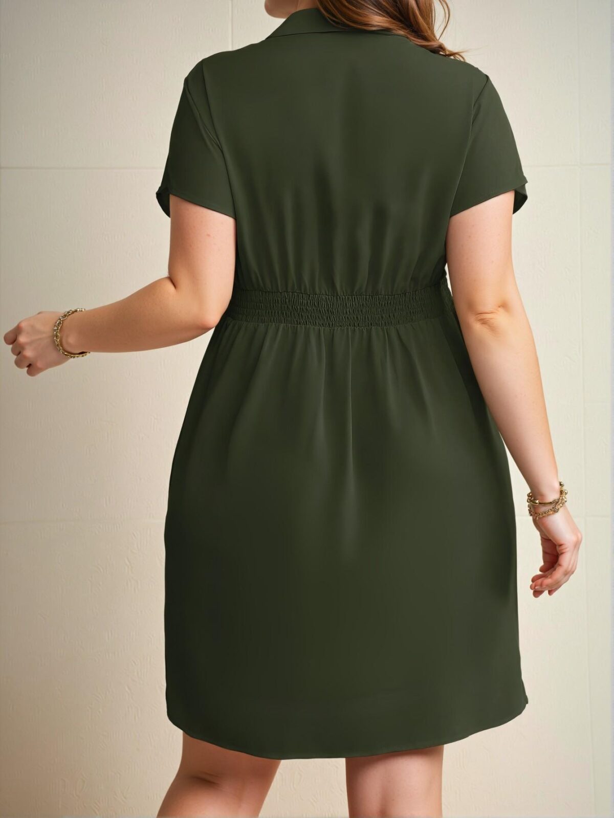 Elegant Army Green Stylish High Waist Batwing Sleeve Twist Detail Midi Dress Chic, Classy and Trendy Fashion Style to Dress to Impress - Image 2
