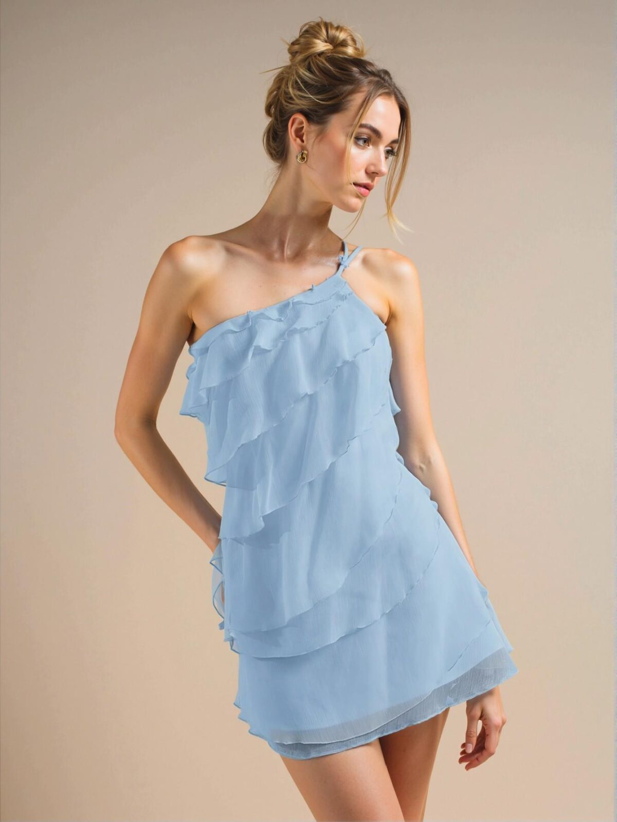 Elegant Baby Blue Flowy Tiered Mini Dress Perfect for Night Out, Parties, and Festivals - Chic, Classy and Trendy Fashion Style to Dress to Impress - Image 4