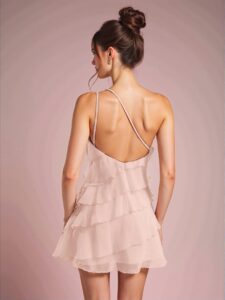 Elegant Dusty Pink Charming Layered Mini Dress for Social Gatherings, Nightlife, and Festive Events - Chic, Classy and Trendy Fashion Style to Dress to Impress