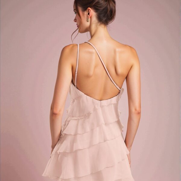 Elegant Dusty Pink Charming Layered Mini Dress for Social Gatherings, Nightlife, and Festive Events - Chic, Classy and Trendy Fashion Style to Dress to Impress