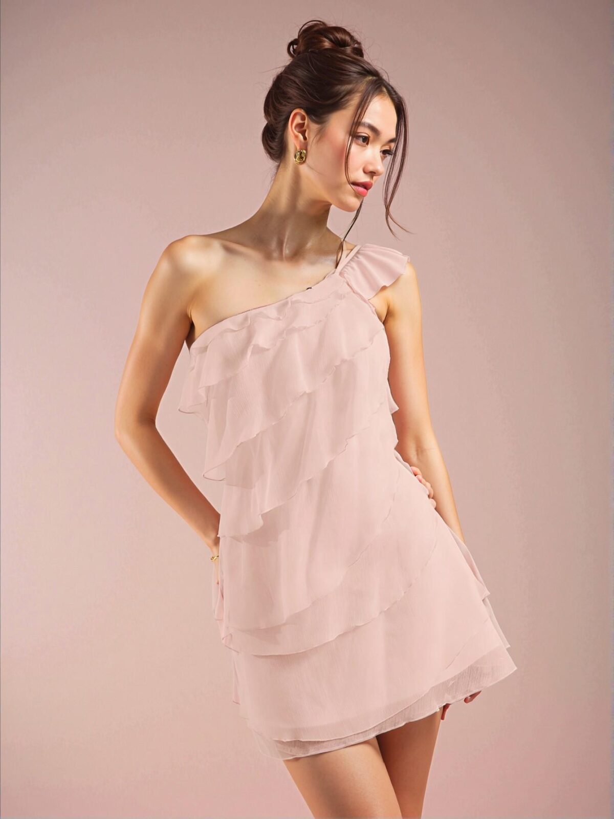 Elegant Dusty Pink Charming Layered Mini Dress for Social Gatherings, Nightlife, and Festive Events - Chic, Classy and Trendy Fashion Style to Dress to Impress - Image 4