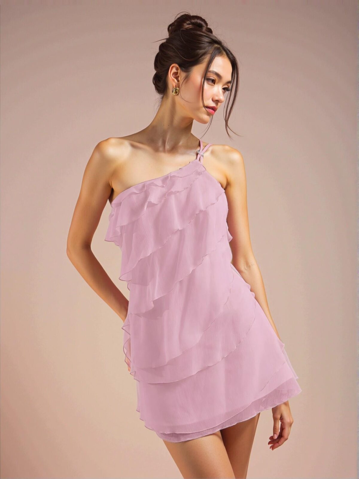 Elegant Baby Pink Flirty Layered Mini Dress Perfect for Dates, Nightclubs, and Festive Gatherings - Chic, Classy and Trendy Fashion Style to Dress to Impress - Image 4