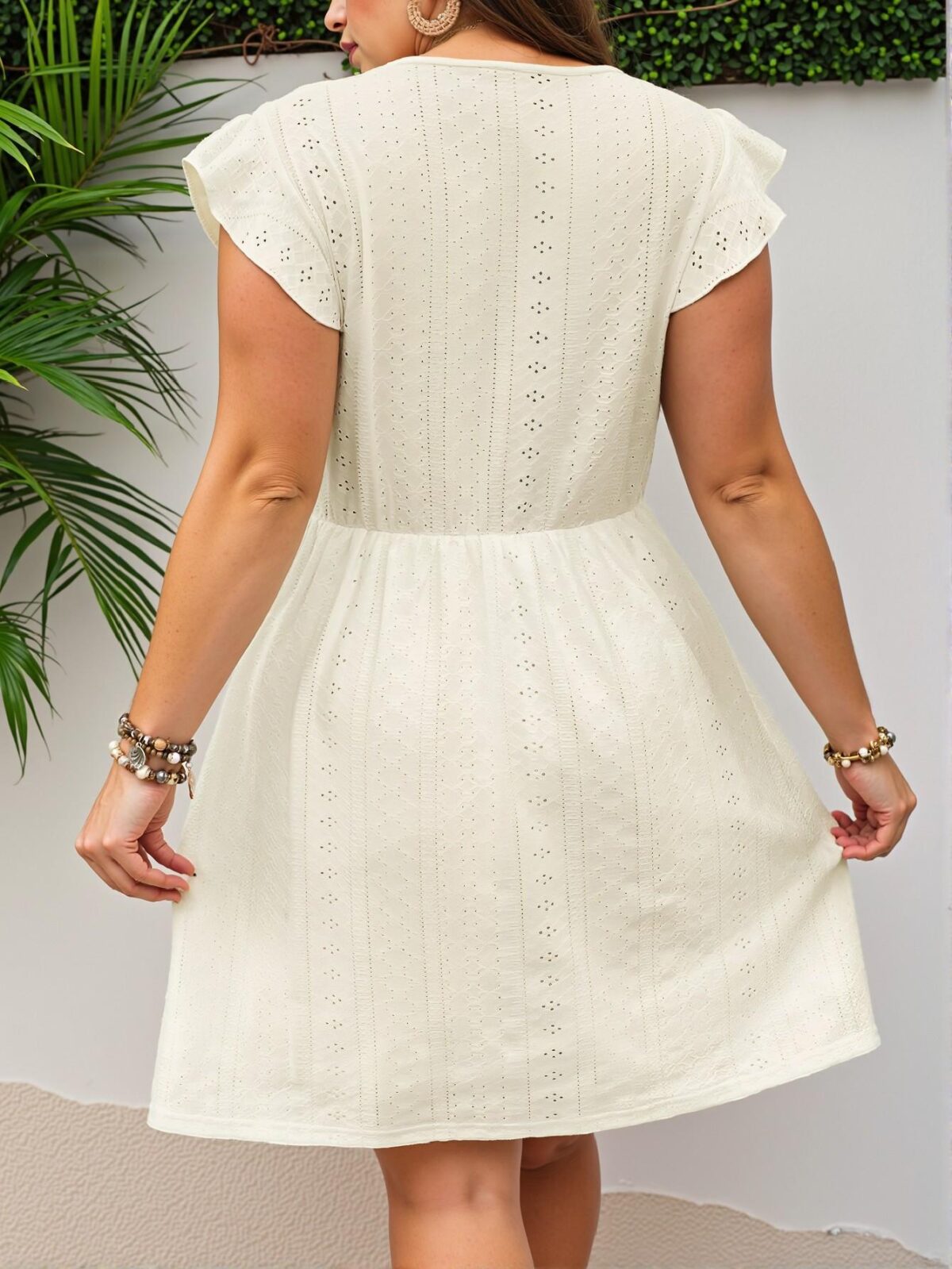 Elegant Apricot Patchwork Lace A-Line Wedding Guest Dress with Flounce Sleeves and Swing Design - Chic, Classy and Trendy Fashion Style to Dress to Impress - Image 2