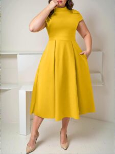 Elegant Yellow A-Line Maxi Dress with Bowknot Shoulder and Stand Collar for Plus Size Women - Chic, Classy and Trendy Fashion Style to Dress to Impress