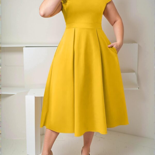 Elegant Yellow A-Line Maxi Dress with Bowknot Shoulder and Stand Collar for Plus Size Women - Chic, Classy and Trendy Fashion Style to Dress to Impress