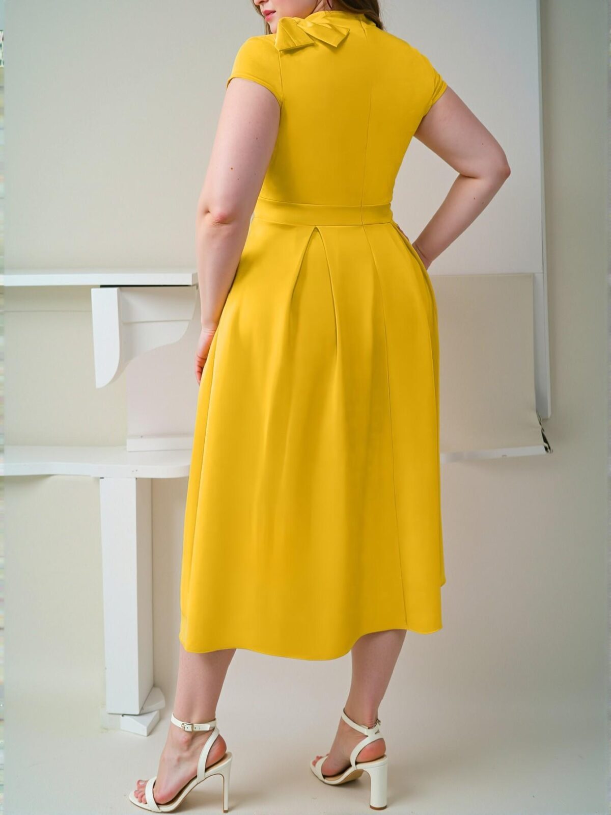 Elegant Yellow A-Line Maxi Dress with Bowknot Shoulder and Stand Collar for Plus Size Women - Chic, Classy and Trendy Fashion Style to Dress to Impress - Image 2
